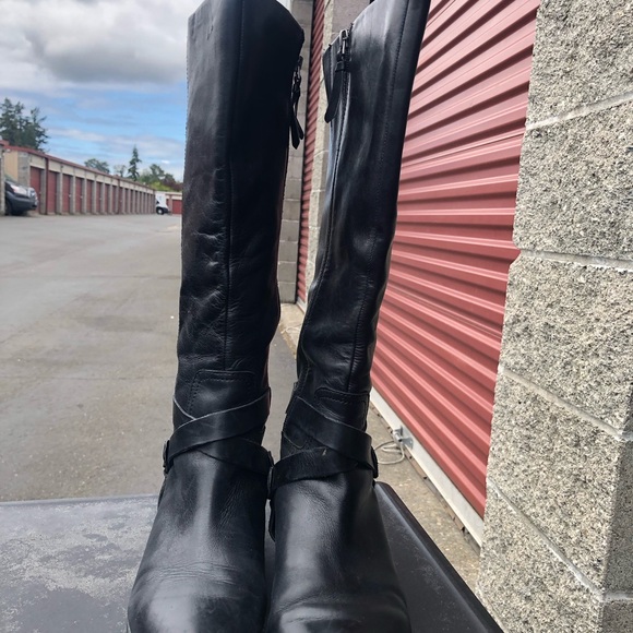 Franco Sarto Circuit Women’s Black Leather Tall Buckle Ride Boots Size 10M - Picture 3 of 14